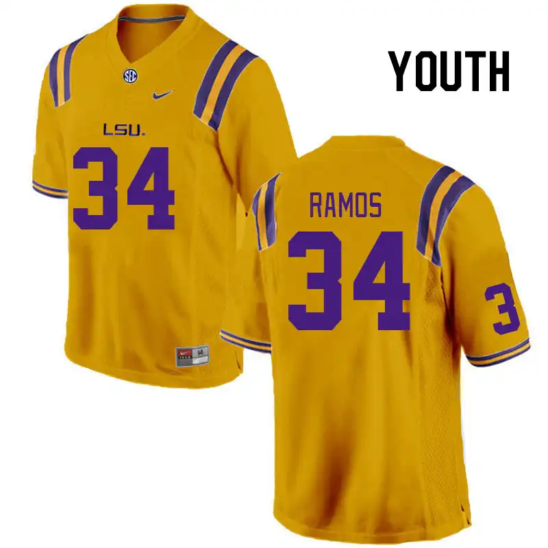 Youth LSU Tigers Damian Ramos #34 Gold NCAA Football Jersey